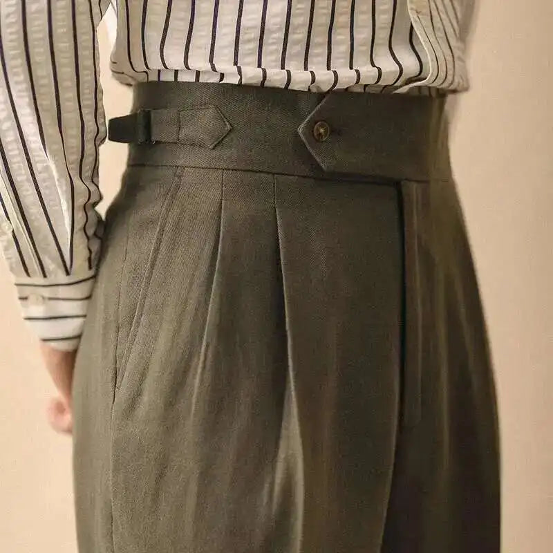 Pantalón de negocios con hebilla de París, drapeado