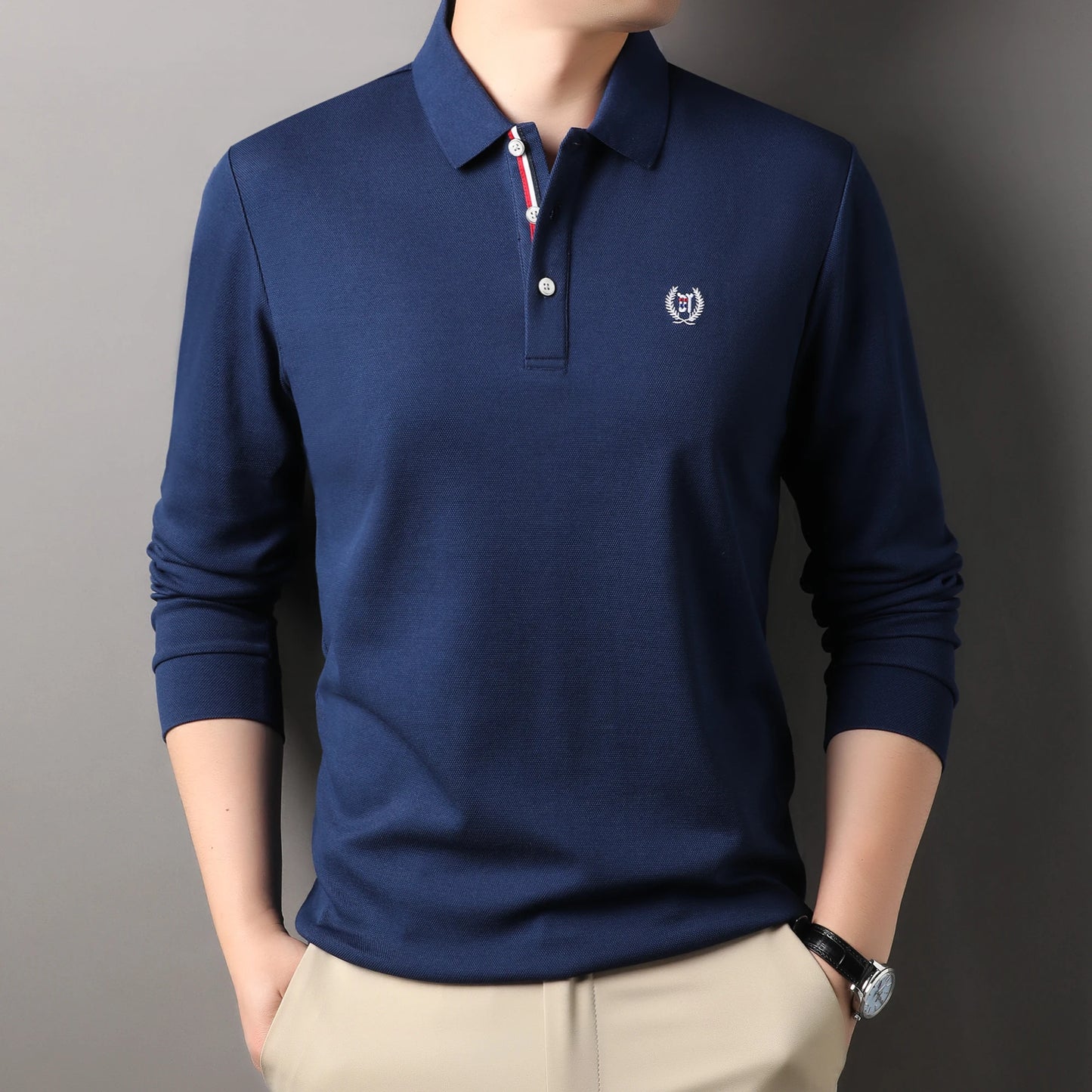 Polo de manga larga de algodón de seda