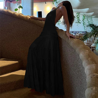Vestido de noche Sexy sin mangas con tirantes y espalda descubierta