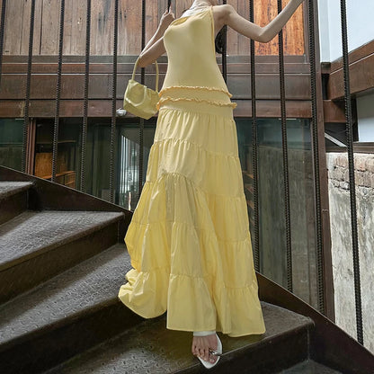 Vestido de noche Sexy sin mangas con tirantes y espalda descubierta