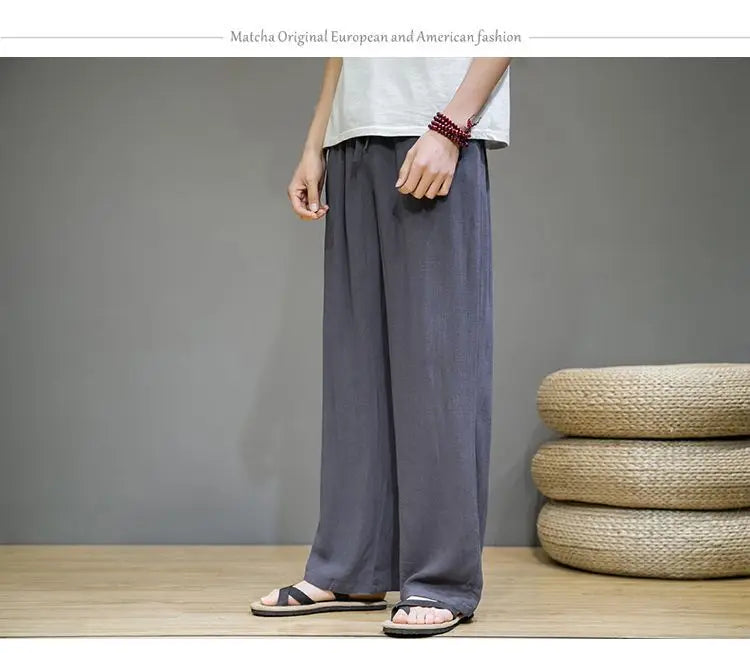 Pantalones de Lino para  Corte Recto, Cintura Elástica