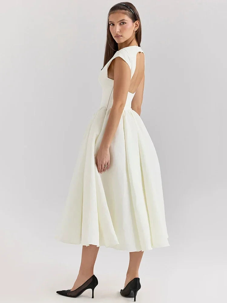 Vestido Elegante con Manga Capa y Espalda Descubierta