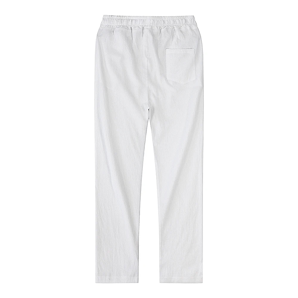 Pantalones de lino y algodón color solido