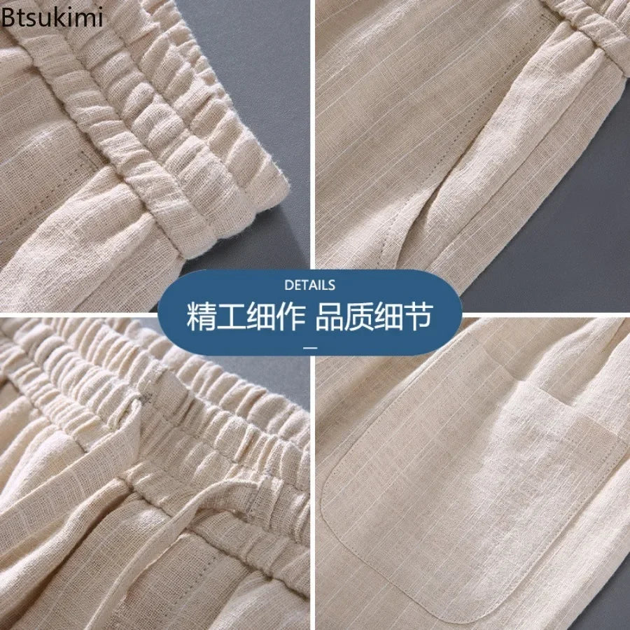 Pantalones de Lino y Algodón Transpirables  Estilo Casual