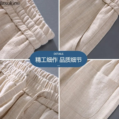 Pantalones de Lino y Algodón Transpirables  Estilo Casual
