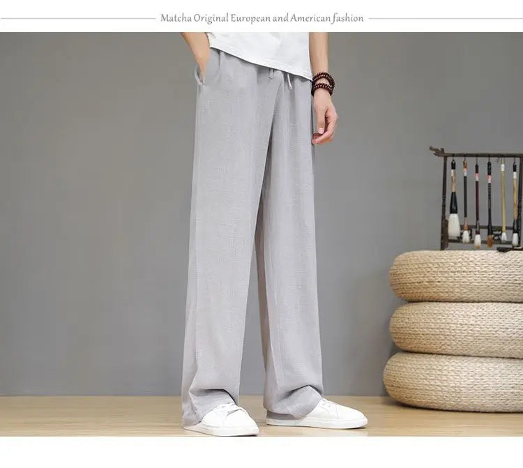 Pantalones de Lino para  Corte Recto, Cintura Elástica