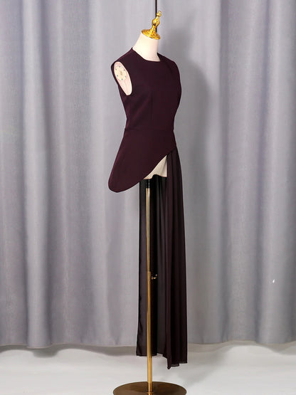 blusa elegante de cintura alta sin mangas con cuello redondo