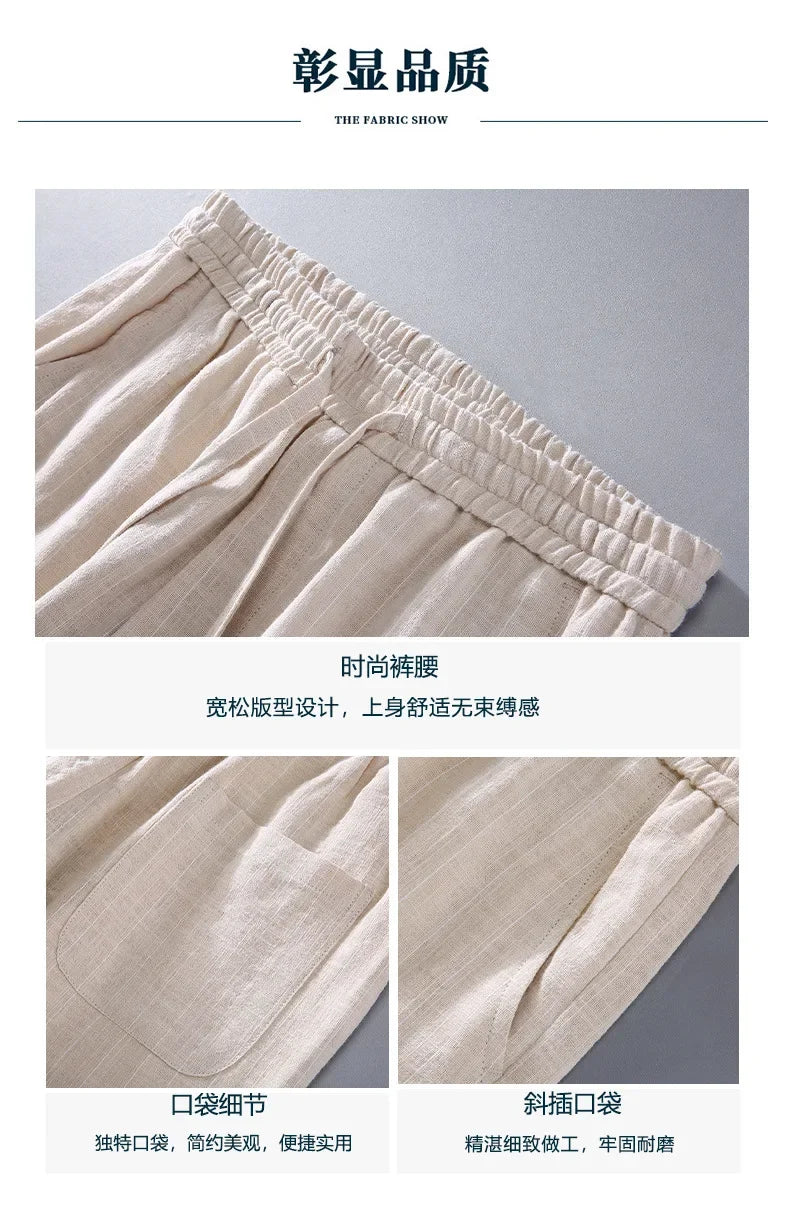 Pantalones de Lino y Algodón Transpirables  Estilo Casual