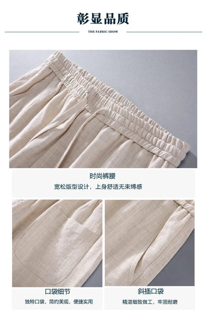 Pantalones de Lino y Algodón Transpirables  Estilo Casual