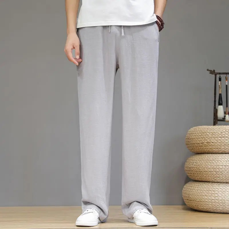 Pantalones de Lino para  Corte Recto, Cintura Elástica
