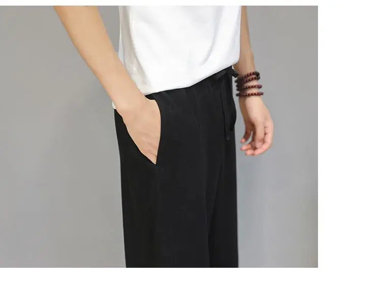 Pantalones de Lino para  Corte Recto, Cintura Elástica