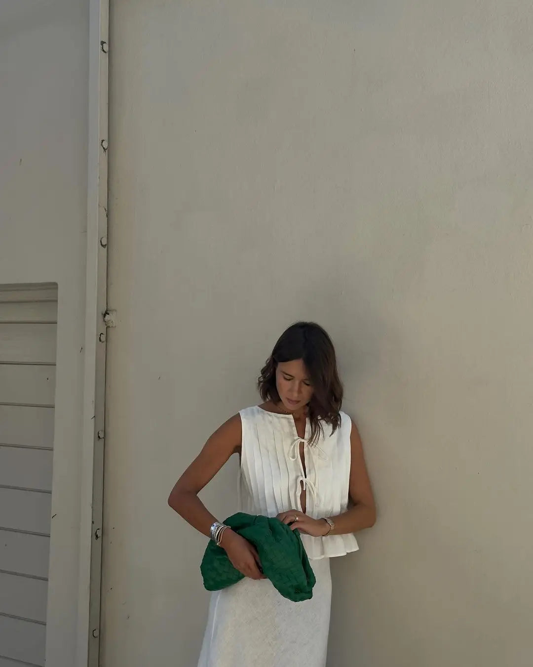 falda de lino de algodón,chaleco con cordones