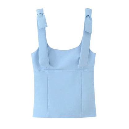Tops verano Sexy sin mangas arco cuello cuadrado