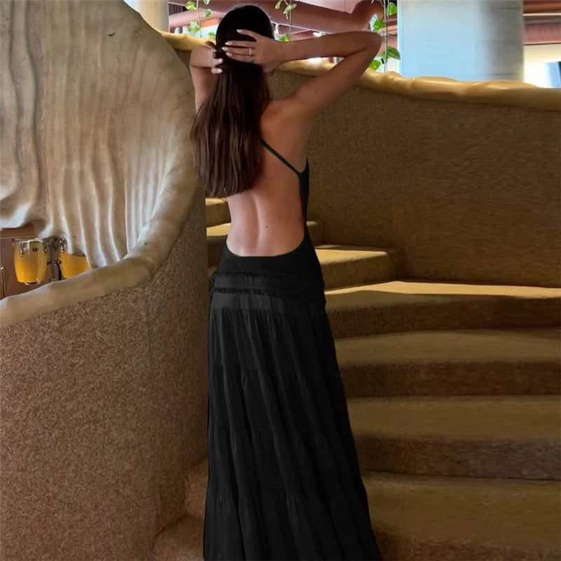 Vestido de noche Sexy sin mangas con tirantes y espalda descubierta