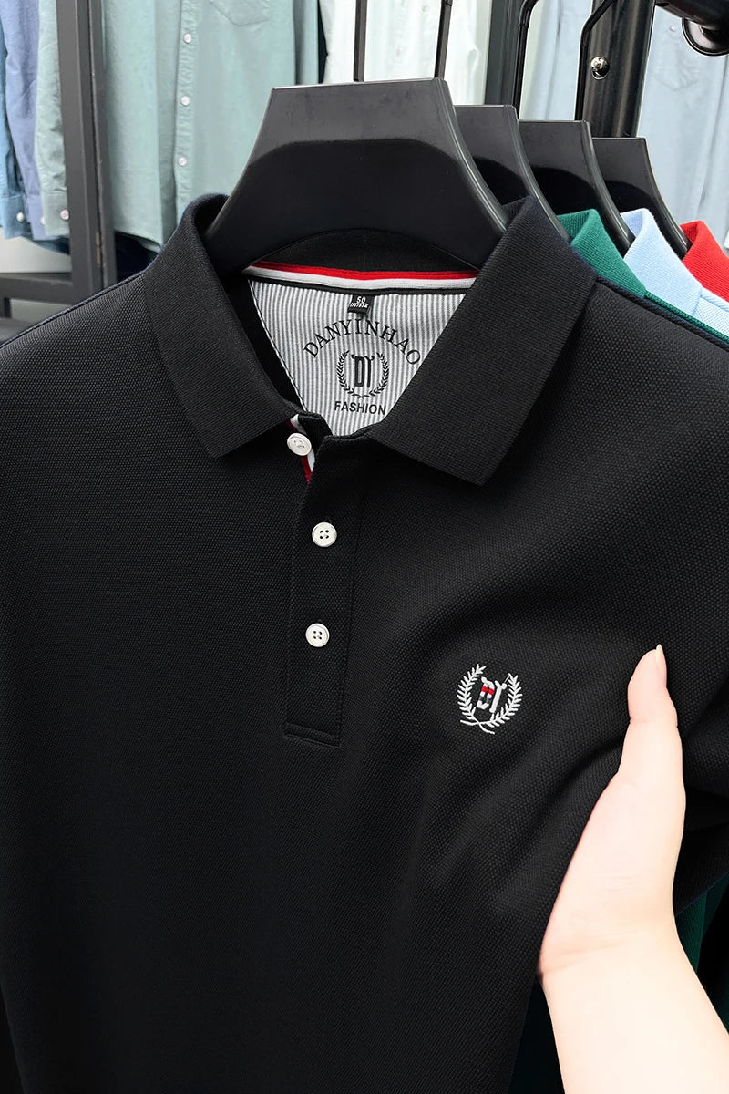 Polo de manga larga de algodón de seda