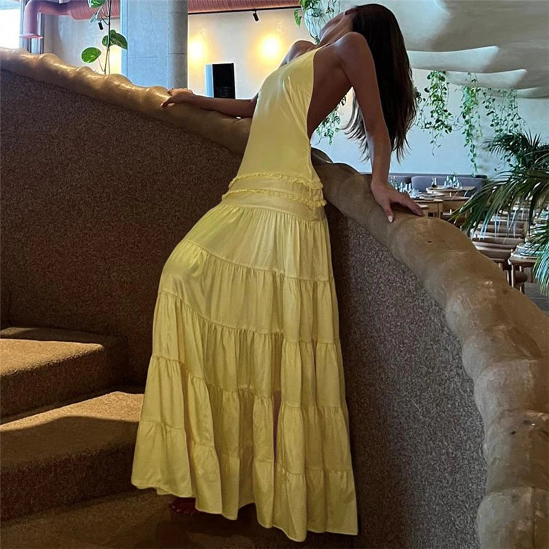 Vestido de noche Sexy sin mangas con tirantes y espalda descubierta