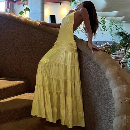 Vestido de noche Sexy sin mangas con tirantes y espalda descubierta