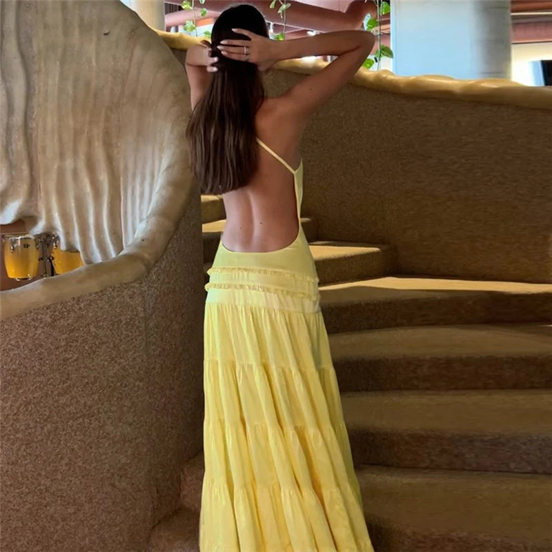 Vestido de noche Sexy sin mangas con tirantes y espalda descubierta