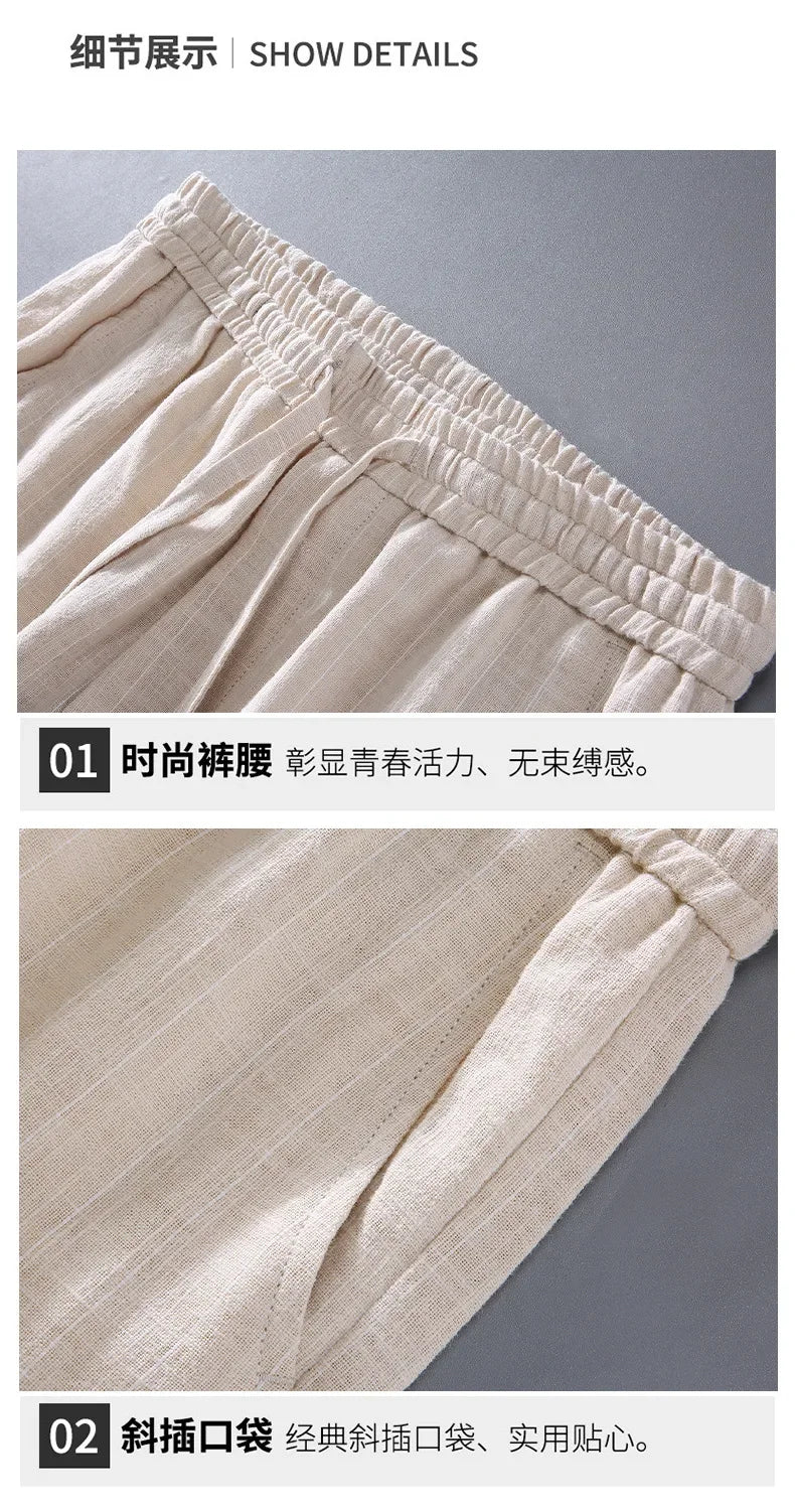Pantalones de Lino y Algodón Transpirables  Estilo Casual