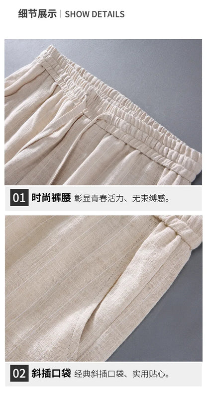 Pantalones de Lino y Algodón Transpirables  Estilo Casual
