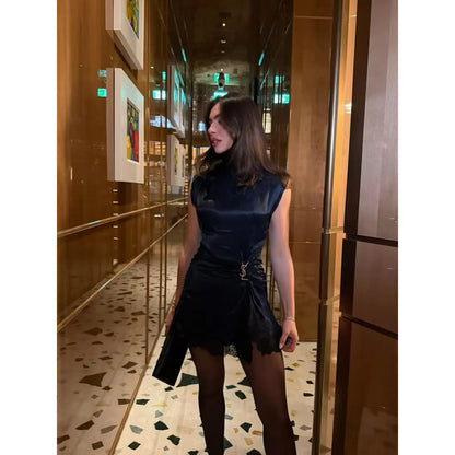 vestidos de satén  encaje patchwork hendidura sexy