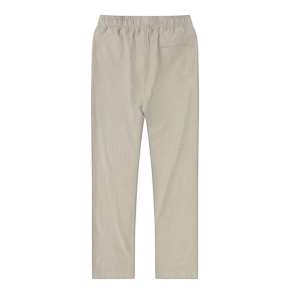 Pantalones de lino y algodón color solido