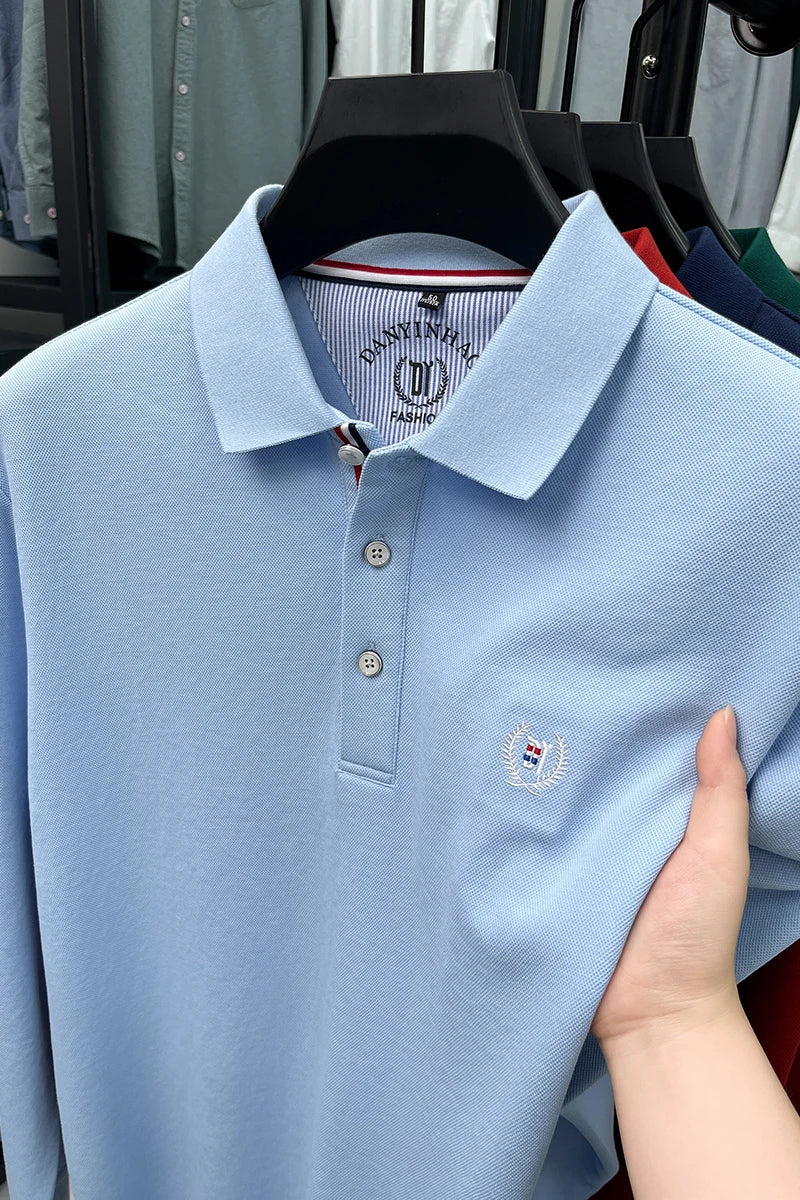 Polo de manga larga de algodón de seda