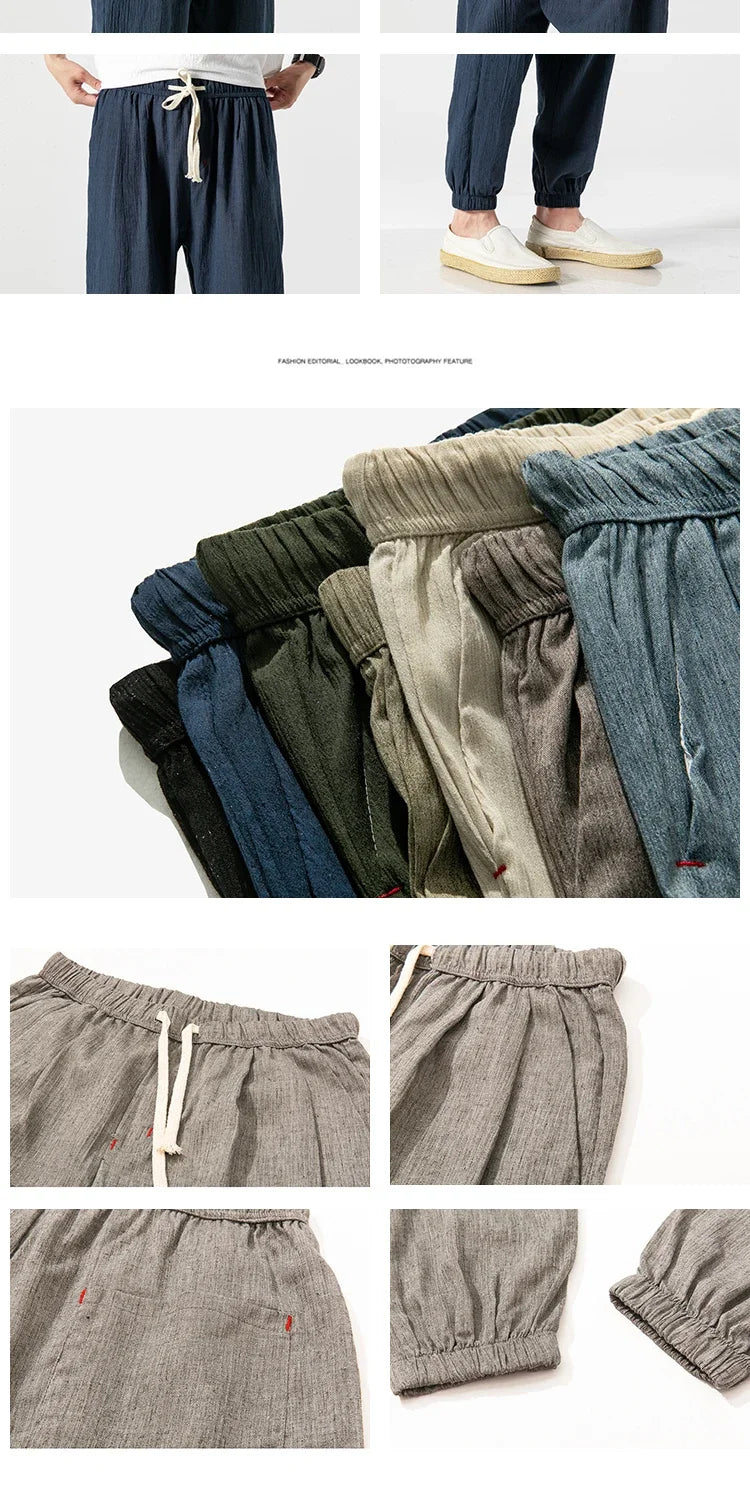 Pantalones Harem informales de lino y algodón