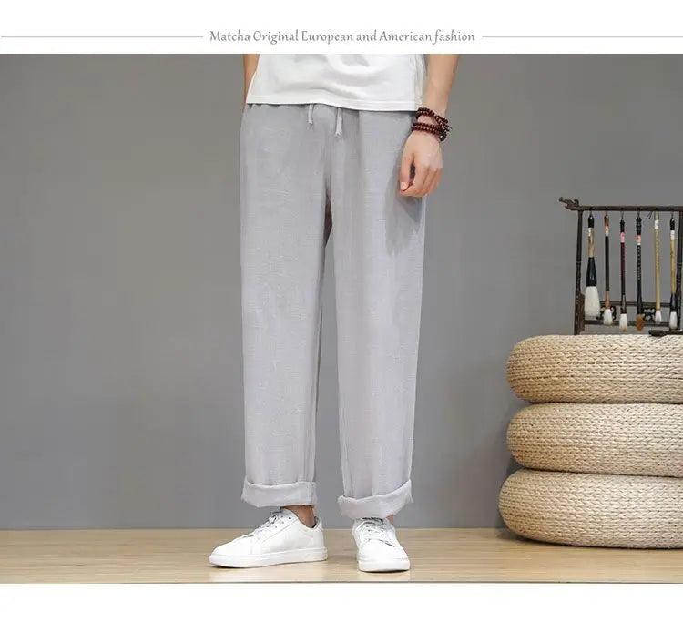 Pantalones de Lino para  Corte Recto, Cintura Elástica