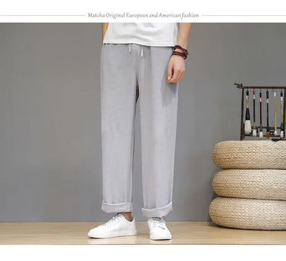 Pantalones de Lino para  Corte Recto, Cintura Elástica