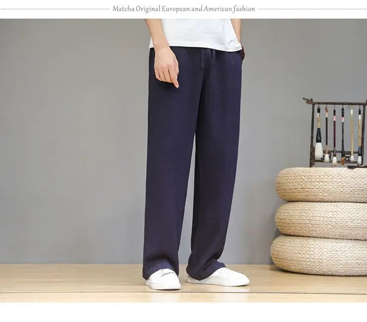 Pantalones de Lino para  Corte Recto, Cintura Elástica