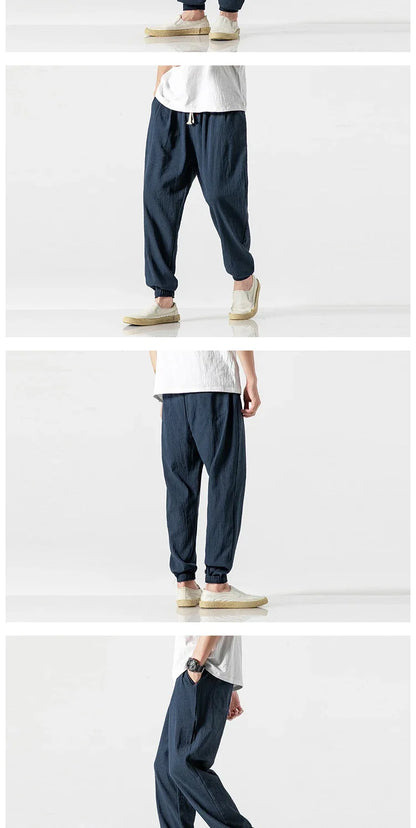 Pantalones Harem informales de lino y algodón