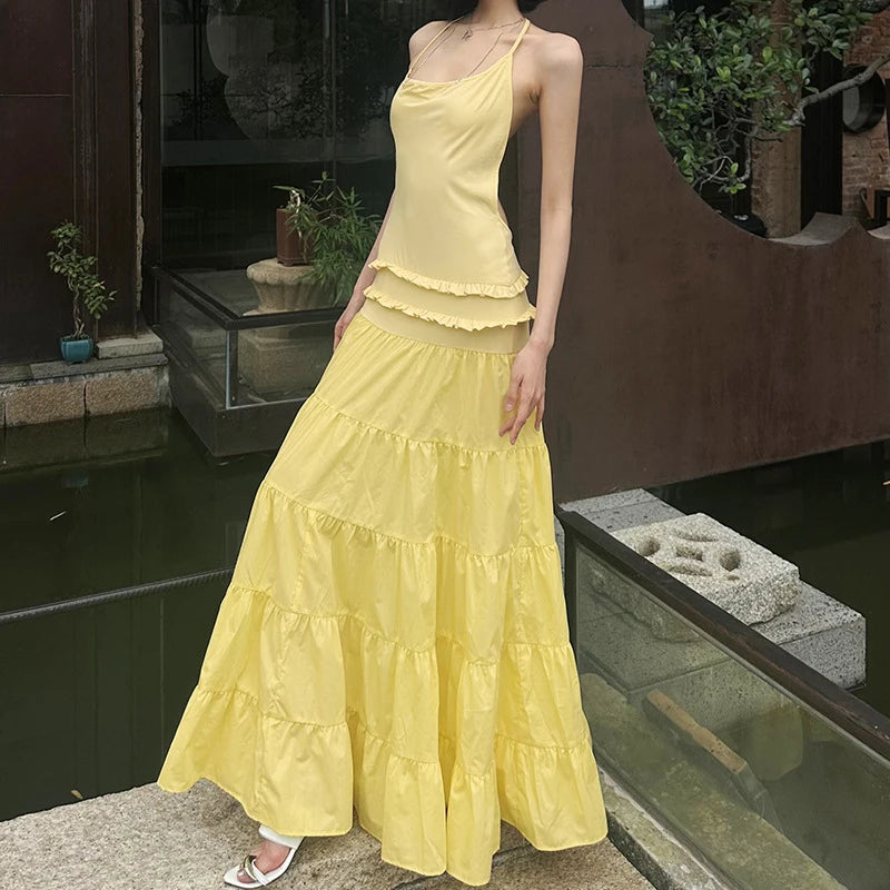Vestido de noche Sexy sin mangas con tirantes y espalda descubierta