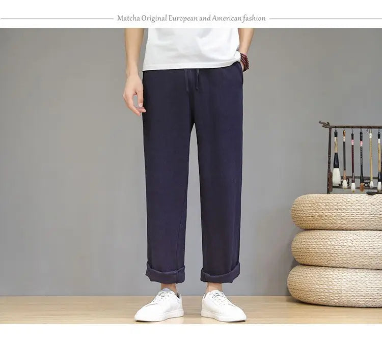 Pantalones de Lino para  Corte Recto, Cintura Elástica