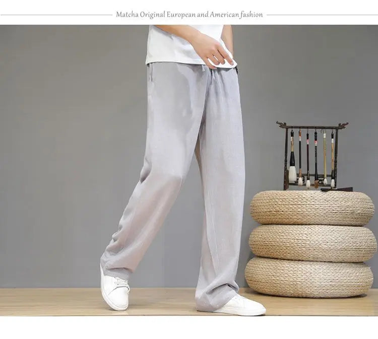 Pantalones de Lino para  Corte Recto, Cintura Elástica