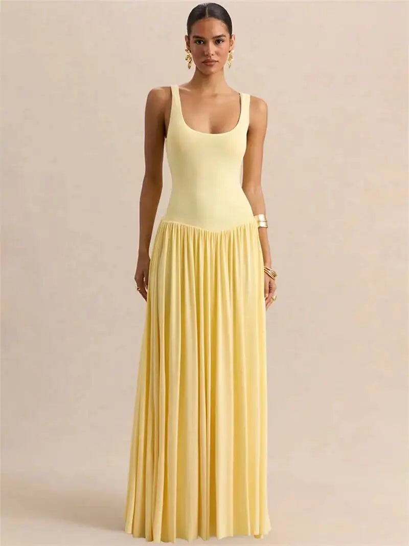 Vestido largo sexy sin espalda con cuello en U y pañuelo