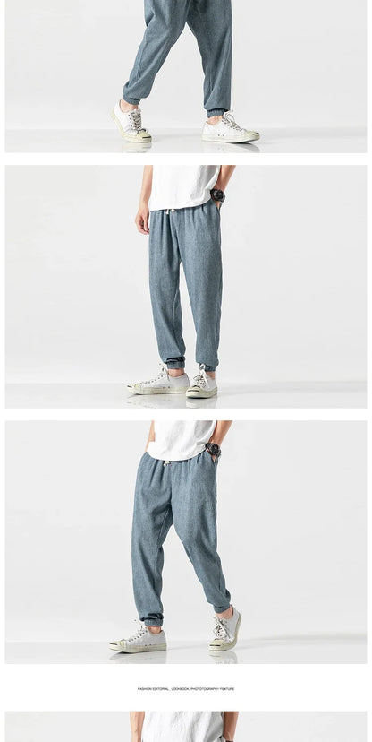 Pantalones Harem informales de lino y algodón