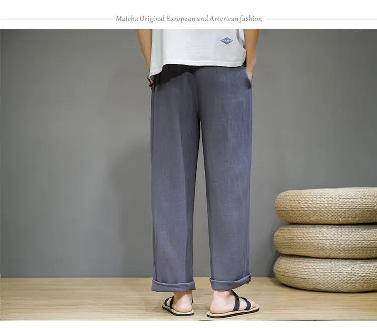 Pantalones de Lino para  Corte Recto, Cintura Elástica