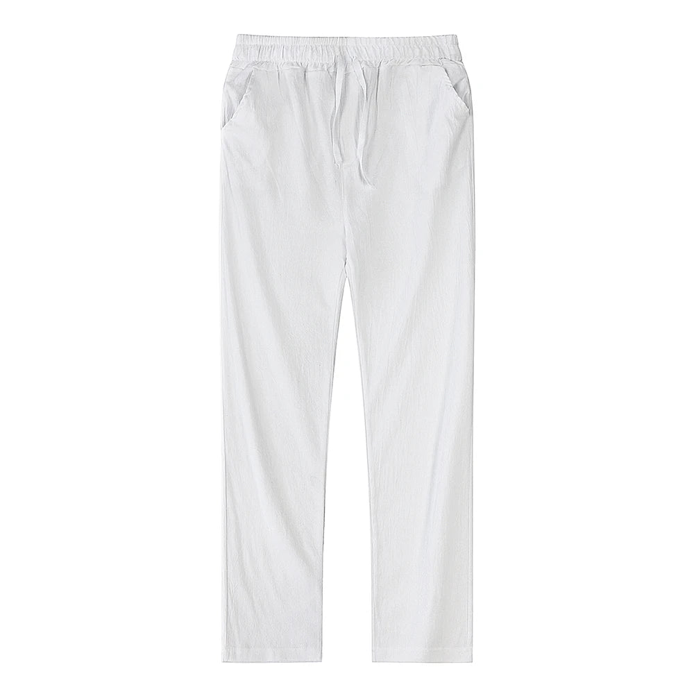 Pantalones de lino y algodón color solido