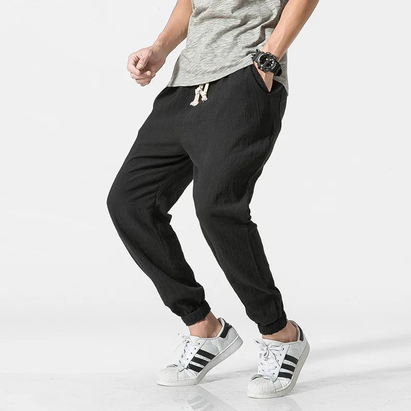 Pantalones Harem de Lino Casuales de Algodón