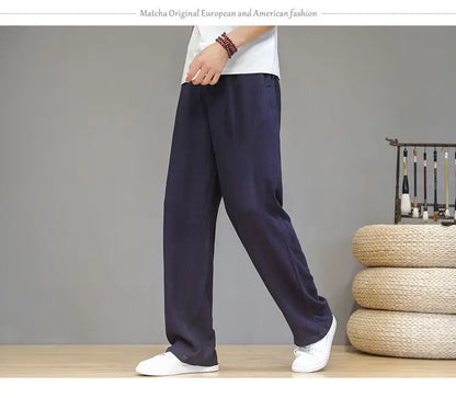 Pantalones de Lino para  Corte Recto, Cintura Elástica