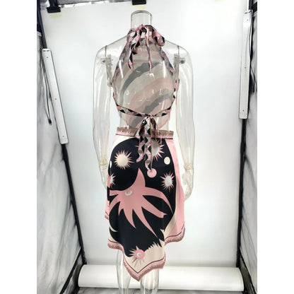 Conjuntos de minifalda con estampado Halter  Top Sexy sin mangas