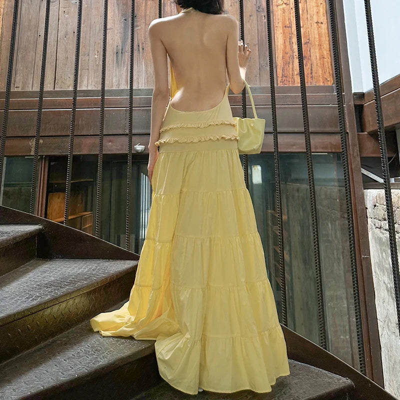Vestido de noche Sexy sin mangas con tirantes y espalda descubierta
