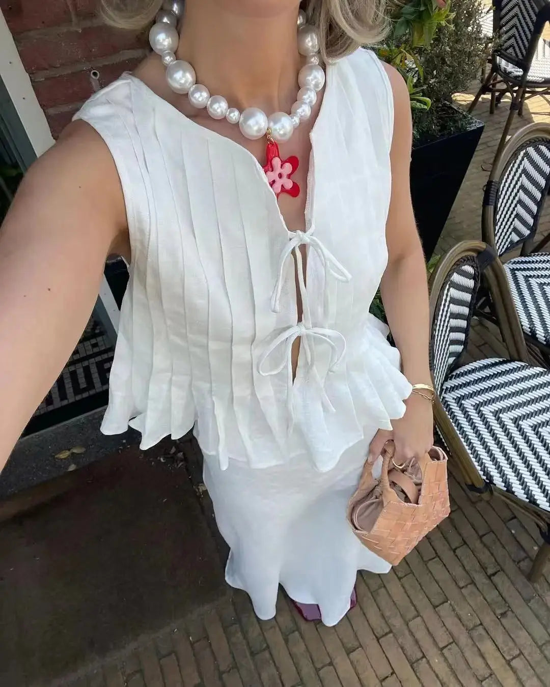 falda de lino de algodón,chaleco con cordones