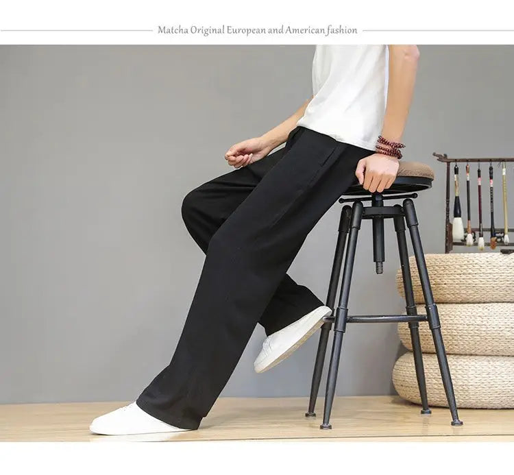 Pantalones de Lino para  Corte Recto, Cintura Elástica