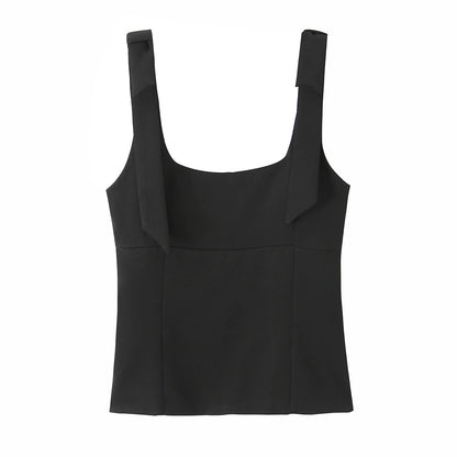 Women's Summer Sexy Sleeveless Bow Square Neck Tops