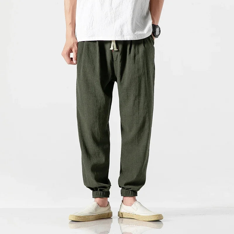 Pantalones Harem informales de lino y algodón