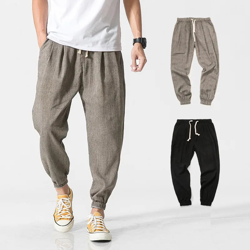 Pantalones Harem de Lino Casuales de Algodón