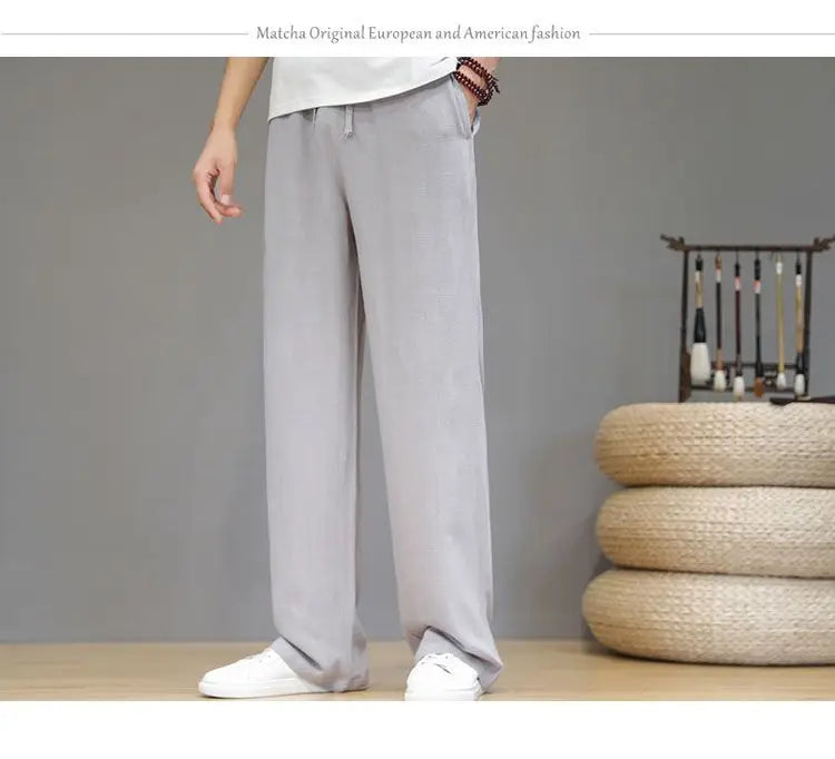 Pantalones de Lino para  Corte Recto, Cintura Elástica
