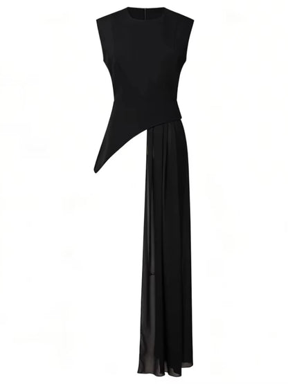 blusa elegante de cintura alta sin mangas con cuello redondo